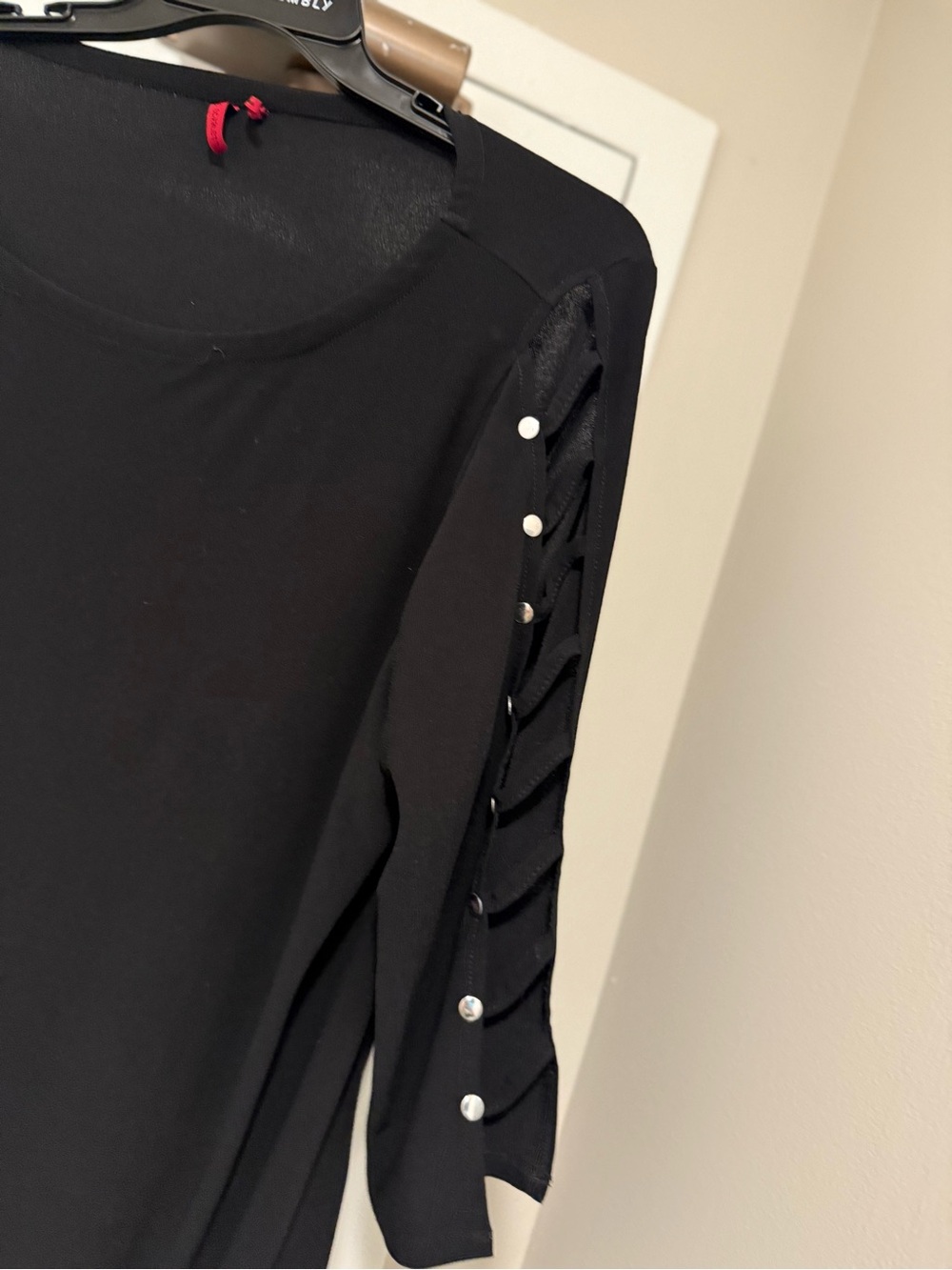 Scarlett Black Scoop-Neck Long Sleeve Top with Button Ladder Sleeves - Picture 3 of 5